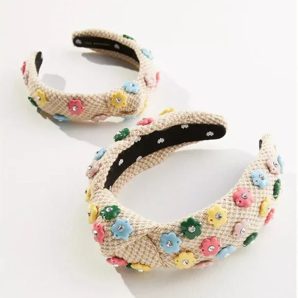 NWT Lele Sadoughi Mommy & Me Daphne Floral Headband Set of 2 NWT $195 | Lele Sadoughi Daphne Floral Charm Knotted  main image 4